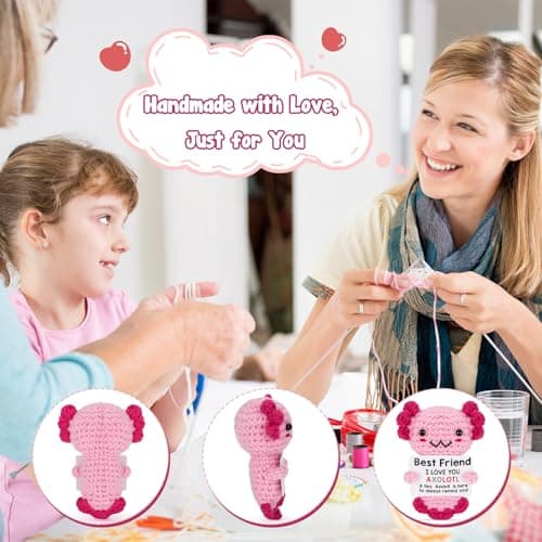 Friendship Gift Crochet Axolotl, Tiny Handmade Present for Best Friend, Sisters, Coworker Work Bestie, Funny for Birthday, Valentines, Christmas, Easter, Mother's Day, Graduation