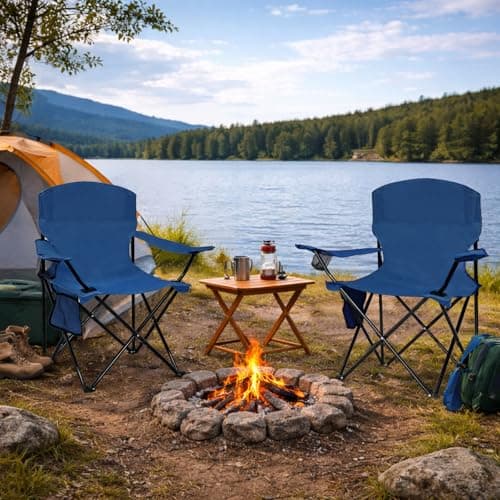 2 Pack Folding Camping Chair with Cup Holder & Side Storage Bag 300lbs Capacity Lightweight High Back Portable for Beach, Picnic, Sport, Cyan