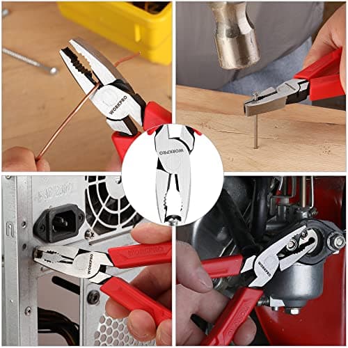 WORKPRO 6.5" Linesman S Screw Extractor Pliers(Combination Pliers) with Unique Non-slip Jaws, Stripped Screw Remover Tool, Lineman Plier for Quickly Removal of Damaged or Rusted Fasteners