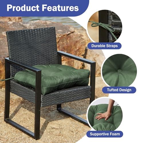 IPYNBAP Outdoor Chair Cushions Set of 2, Patio Chair Cushions with Ties, 19x19+5” Tufted Outdoor Seat Cushions, Waterproof Patio Furniture Cushions, Outdoor Dining Chair Pads, Forest Green
