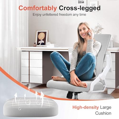 GTPLAYER Ergonomic Office Chair with Flip-up Armrests Executive Computer Chair for Home Office, Breathable Mesh & Comfy Lumbar Support, Moon Gray