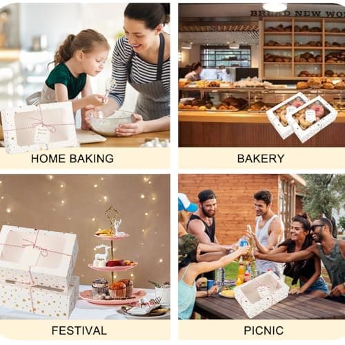 24 Sets Christmas Cookie Boxes with Window Treat and Pastry 9x6x3 Inches Gold Bakery Boxes Container for Gift Giving Christmas Chocolate Covered Strawberries,Donut,Mini Cake Packaging Boxes