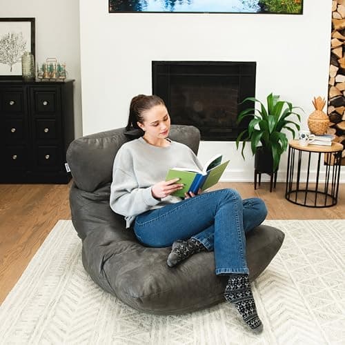 Big Joe Roma Gaming Bean Bag Chair for Kids, Teens, Adults, Shadow Graphite Vintage Suede, 3 Foot Lightweight Refillable