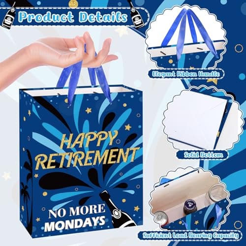 Yomaiha Blue Retirement Gift Bag with Tissue Paper and Greeting Card Retirement Wrapping Paper Bag for Men Women 2026 Retired Gift Wrapping Bag for Coworker Farewell Going Away Party Retired Supplies