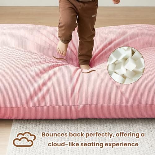 3 in 1 Kids Bean Bag Chair Bed for Kids or Adults, Convertible Chair Folds from Bean Bag Sofa to Lounger, Child Floor Sofa for Gaming, Reading, Floor Mattress with High-Density Foam (Pink)