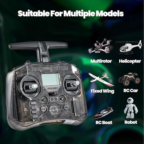 Radiomaster Pocket ELRS Remote Controller Portable Hall Gimbal EdgeTX Transmitter with LED Light for FPV Drone/RC Helicopter&Car Boats&Multirotor (Battery Not Included)