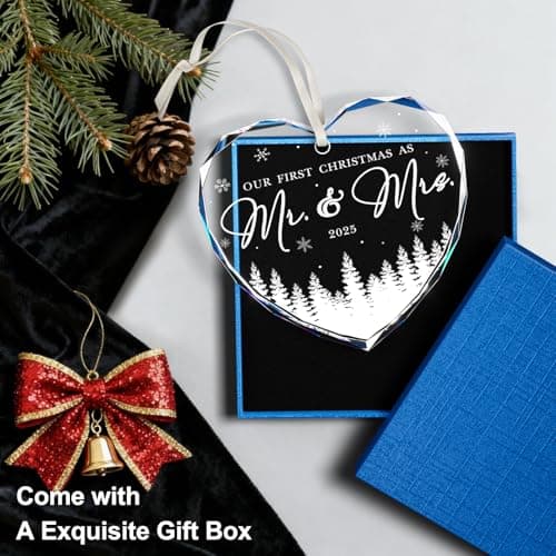 First Christmas Married Ornament 2025, Mr and Mrs Gifts, Wedding Gift for Couples 2025, Newlyweds, Glass Christmas Ornaments 2025, Bridal Shower Gift, Just Married Xmas Hanging Ornament