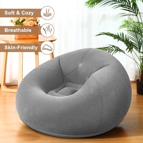 Realspring 6 9 12 Pcs Inflatable Bean Bag Chairs for Adults with Electric Air Pump, Blow up Couch Folding Portable Inflatable Couch Lazy Sofa for Outdoor Movie Night Camping(Gray,6 Pcs)