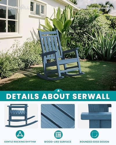 SERWALL Oversized Outdoor Rocking Chair Set of 2, HDPE Rocker for Adults, Patio Rocking Chairs for Porch, Blue