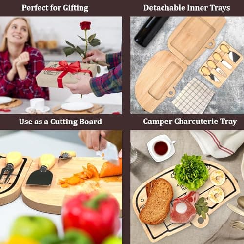 Unique Cheese Cutting Board Gift Set for Mom, House Warming, Wedding Gifts for Couples Bamboo Charcuterie Board Set - Foldable Serving Tray with Utensils B0C741CVFV