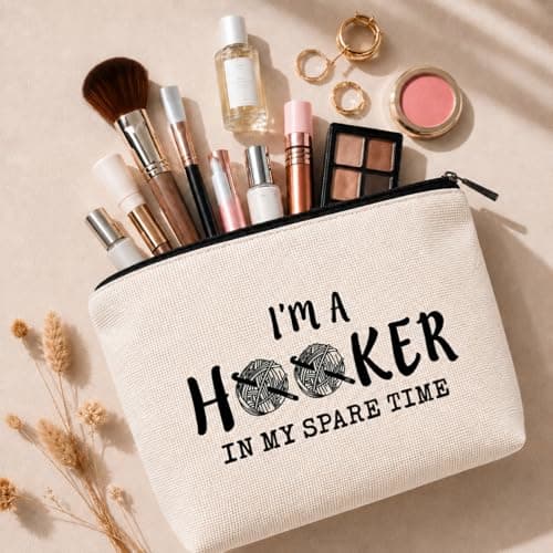 Funny Crochet Gifts for Crochet Lovers Funny Crochet Makeup Bag, Crochet Knitting Gifts for Christmas, Friendship & Birthday Gifts for Women, Mom, Sister, Travel Cosmetic Bag B0DHTL2L81