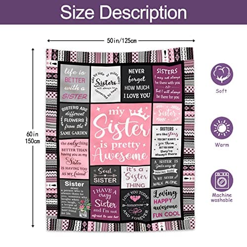 Ruvinzo Sister Gifts from Sis, Sisters Birthday Gift Idea, Best Sister Ever Gift for Women, Birthday Gifts for Sisters, Sis Soft Throw Blanket 60" x 50" B0BY8BFFQ9