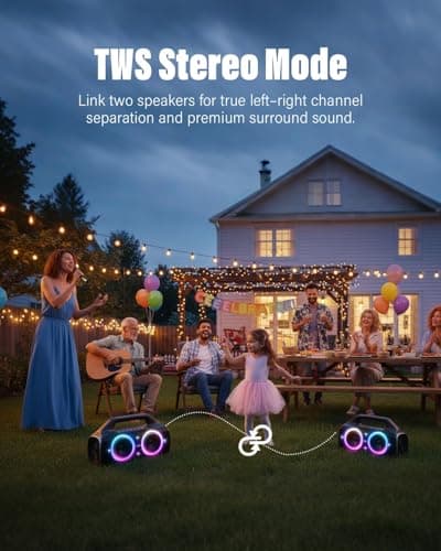 Speakers, 80w (Peak) Portable Wireless Speaker with Lights, Stereo Loud Sound, IP67 Waterproof, Deep Bass Outdoor Speakers Bluetooth 5.3 Dual Pairing for Home Party Beach Camping, Gifts