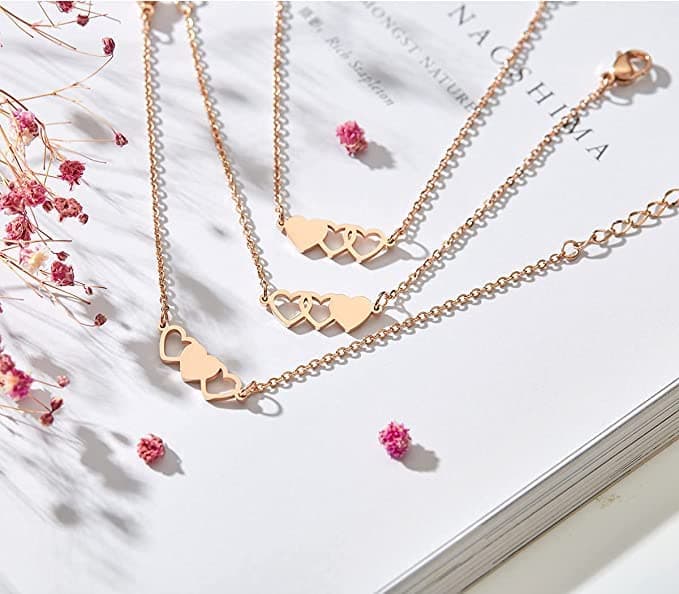 Sunflower Jewellery Friendship Necklace for 3 4 Stainless Steel Heart-Shaped Necklace/Bracelet Three Hearts Composed of Friendship Necklace/Bracelet, Gifts for Friends