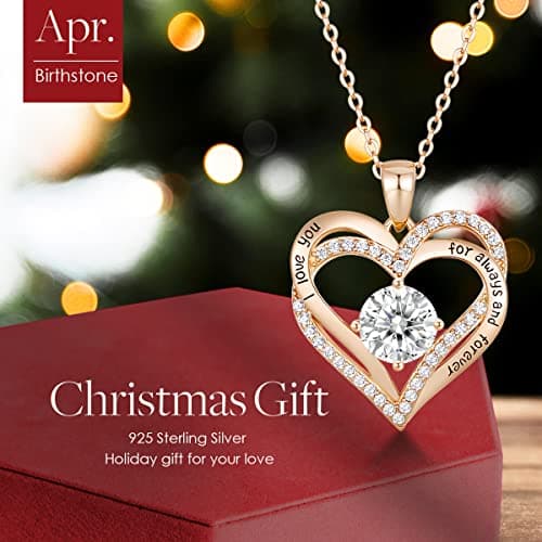 CDE Forever Love Heart Necklaces for Women, Wedding Anniversary, Birthday Mothers Day Gifts for Mom, Mother, Wife, Girlfriend, S925 Silver Jewelry with Birthstone Pendant