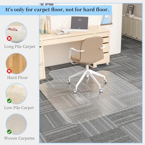 Tonaus Office Chair Mat for Carpet, 48"×36" Desk Chair Mat T-Shape Carpet Protector Mat for Office Chair, Transparent 2.2mm Thick T-Shape Floor Protection with Non-Slip Studded