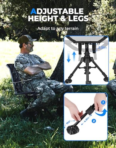KEMIMOTO Hunting Blind Chair 360 Degree Silent Swivel, 300 Lbs Height Adjustable Quick Folding Portable Comfortable Hunting Deer Fishing Ground Chair