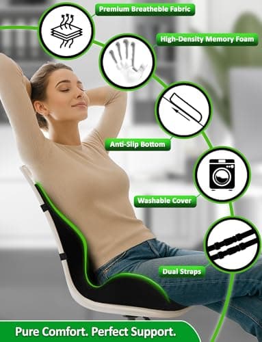 Ergonomic Memory Foam Seat Cushion for Office Chair, Car Seat, Dining, Gaming Chair & Wheelchair, Full Back & Lumbar Support Pillow One Piece, Back Pain Relief, Coccyx, Tailbone & Sciatica Pain Relief