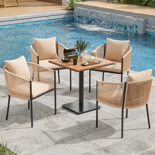 Soohow Rattan Outdoor Patio Dining Chairs Set of 6, Woven Wicker Chairs with Cushions, All Weather Ergonomic Comfort, for Balcony, Backyard and Poolside