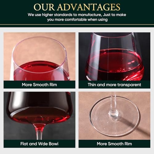 Red wine glasses 19oz Hand Blown Premium Crystal White square wine glass set of 4 Unique Large Wine Glasses Long Stem for men or women Wedding, Anniversary, Christmas Gift Box Give away gifts