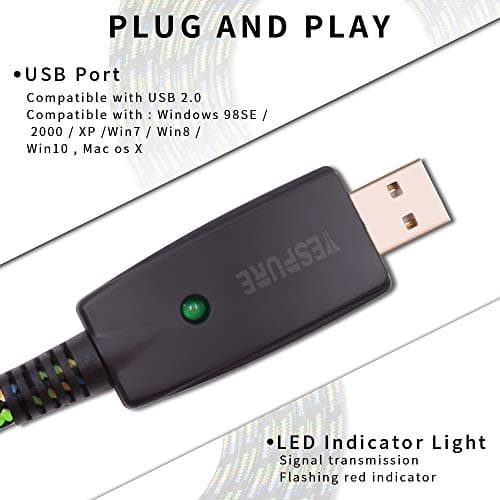 YESPURE USB Guitar Cable 10Ft,USB Guitar Interface Male to 6.35mm 1/4 inch Gold-Plated TS Mono Plug,Nylon Braid Recording Cable Compatible with Windows Mac OS for Guitar,Bass,Microphones,and More