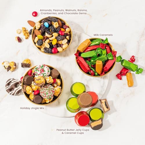 Christmas Gift Basket, Holiday Gourmet Treats- Variety Snack Crate- Candy Tray Food Assortment Idea- For Women, Men, Family 4 Section- Bonnie and Pop