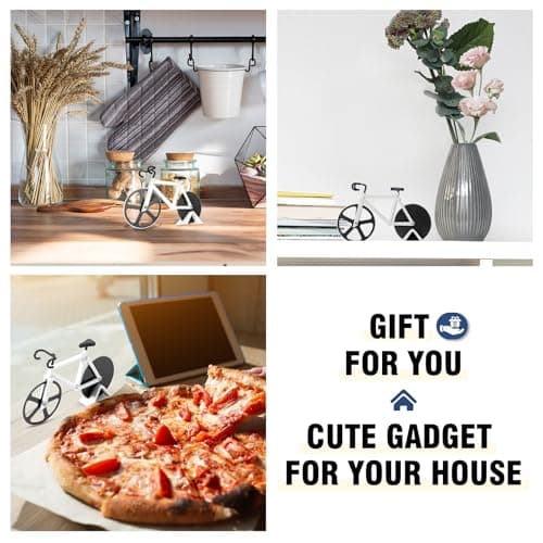 Bicycle Pizza Cutter Wheel - Gifts for Cyclists, Men, Dad, Bike Lovers - Funny Kitchen Gadgets - Cool Father’s Day, Christmas, Birthday, White Elephant Gifts - Stainless Steel Pizza Slicer(White) B09TRFQ5XT