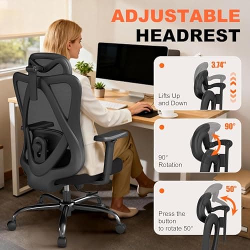Office Chair Ergonomic Desk Chair,Adjustable Headrest Lumbar Support Computer Chair - Home Office Desk Chairs,300lbs Wide Seat Big and Tall Office Chairs with 3D Armrests, Comfy Desk Chairs (New)