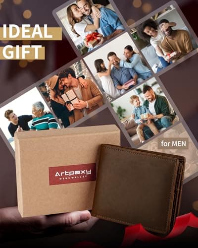 Artpaxy Mens Wallet Genuine Leather Bifold RFID Blocking Wallet for Men with 1 ID Window 13 Card Holders 2 cash pockets 1 Gift Box