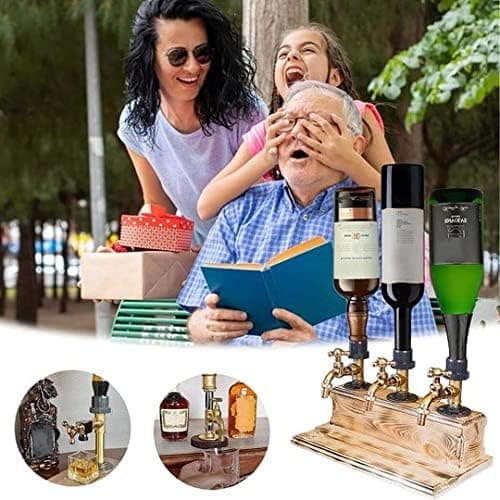 Wood Faucet Shaped Whisky Liquor Dispenser | Perfect Wine Alcohol Gifts for Men, Christmas Fathers Day Birthday Gifts for Father Grandfather Husband | Rustic Farmhouse Bar Home Decor (3 Faucet Style)
