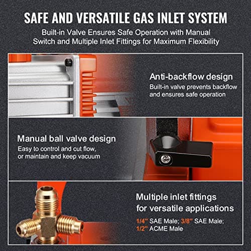 VEVOR 7 CFM Dual Stage HVAC Vacuum Pump, 1/2 HP Rotary Vane Vacuum Pump with Oil Bottle, for HVAC Repair, Refrigeration Maintenance, Resin Degassing, Compatible with R12, R22, R134a, R410a Refrigerant