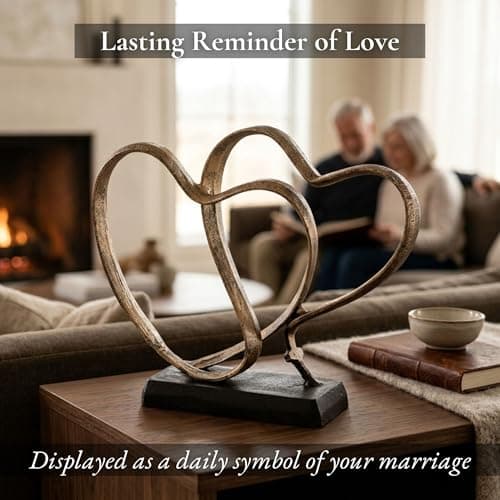 Wedding Anniversary Couples Gift - Two Hearts and Cross Iron Sculpture, Heart Decoration Gift for Her and Him, 1st to 50th or 60th Anniversary, Includes Present Box and Poem Card