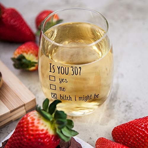 Gelid 30th Birthday Gifts for Women and Men Wine Glass - Funny Is You 30 Gift Idea for Husband Wife Boyfriend Girlfriend – Thirty Year Old Party Supplies Decorations for Best Friend Him Her - 15 oz