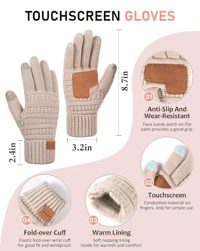 Womens Winter Beanie Hat Scarf Gloves Headband Set, Slouchy Beanie Ear Warmer Knit Scarf Touchscreen Gloves Warm 4 Gift Set