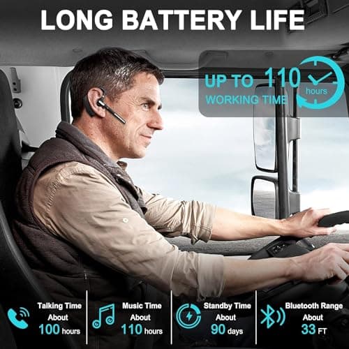 Kelazola Bluetooth Headset V5.1,Wireless Bluetooth Earpiece with CVC8.0 Dual Mic Noise Cancelling,500mAh Battery for 110H Work Time,Handsfree Earphones for Cell Phones/PC for Business Office/Driving