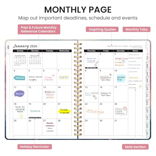 2026 Planner, Aesthetic Weekly and Monthly Planner for Women, Jan 2026 to Dec 2026, Hardcover 2026 Calendar Book with Monthly Tabs, Inner Pocket, Perfect for Office Home School - A5 (6.3" x 8.5"), Sunset