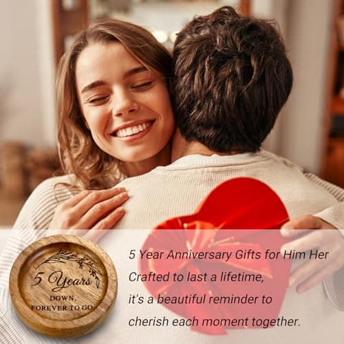 Wood Ring Dish 5 Year Anniversary Wood Gifts for Him Her - 5th Anniversary Wedding Gifts for Wife Husband, 5 Year Marriage Aniversario Wooden Jewelry Dish for Women Men, Fifth Aniversario Ideas