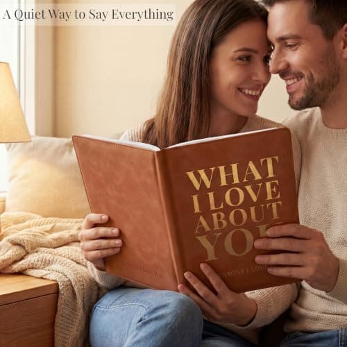 What I Love About You Leather Book – 30 Reasons Why I Love You, Fill-In-The-Blank Journal for Him & Her, Romantic Couples Keepsake (Brown)