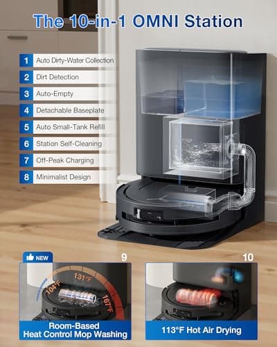 ECOVACS DEEBOT T80 Omni Robot Vacuum and Mop, 18,000Pa Suction, OZMO Roller Mop with TruEdge, Zero-Tangle Brush, AI Navigation, All-in-One Station