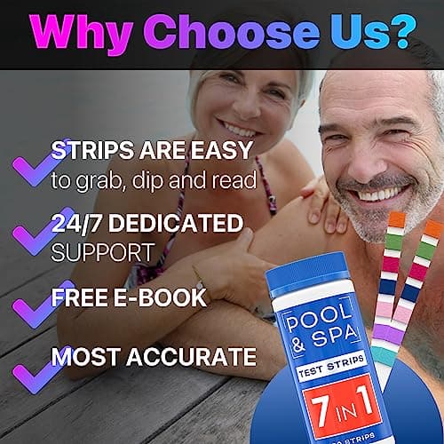 All-New Pool and Spa Test Strips 7 in 1 Quick SuperAccurate Swimming 150 Pool Test Kit - Hot Tub Test Strips & Pool Water Testing Strips for pH Chlorine Bromine Hardness Alkalinity Cyanuric Acid
