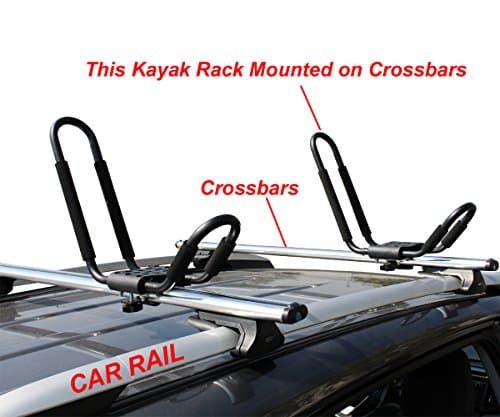 TMS Kayak Roof Racks for 2 Kayaks - Dual Universal Fit Carriers Include Two Sets of Straps for Cars, Trucks and SUVs - Easy to Mount J-Bar Style Carriers for Kayaks Canoes Paddleboards and Surfboards
