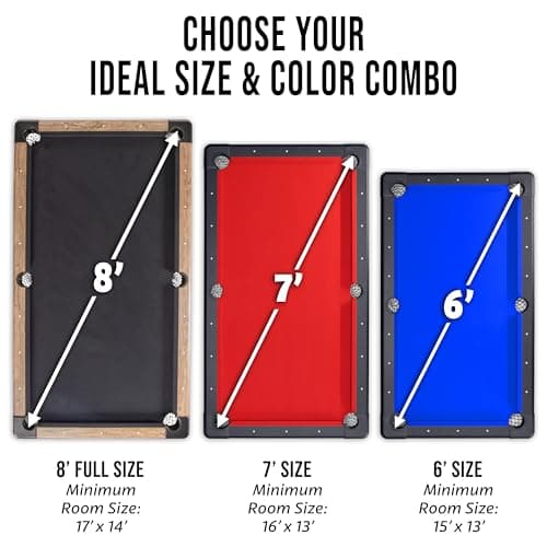 GoSports 6, 7, or 8 ft Billiards Tables - No Assembly, Choose Your Color - Portable Pool Table Includes Full Set of Balls, 2 Cue Sticks, Chalk and Felt Brush