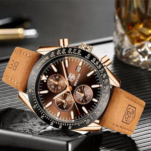 BENYAR Mens Watches Quartz Analog Chronograph Waterproof Wrist Watches for Men Fashion Business Work Casual Sport Dress Watch with Calendar