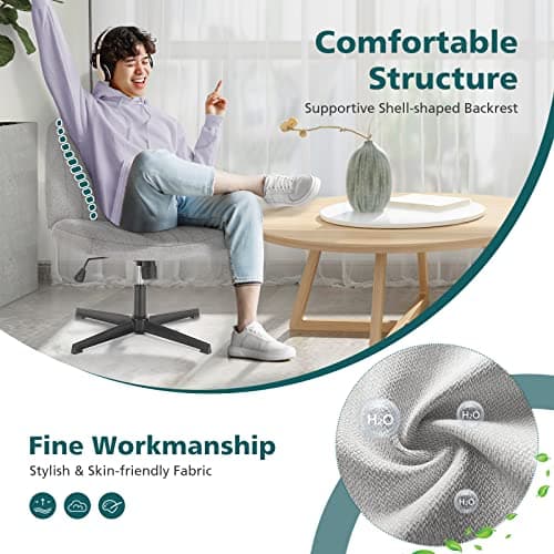 OLIXIS Criss Cross Legged Chairs Armless No Wheels Wide Seat Height Adjustable Swivel Padded Fabric Home Office Desk Seating for Bedroom, Student, Study Room
