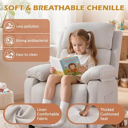 Korser Recliner Chair, Living Room Chairs for Adults, Padded Deep Seat Reading Chair with Side Pockets, Small Recliners for Small Spaces, Lounge Chair for Living Room, Bedroom, and RV (Linen)