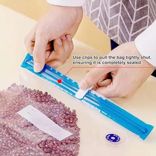 Reusable BPA Free Vacuum Sealer Bags (8.5 * 8.5in), 31 Pcs (24 Pcs Vacuum Zipper Bag & 2 Seal Clips & 5 Air Valves), Plastic, Clear, Double Zipper Seal, Microwaveable, Food Storage, Cooking