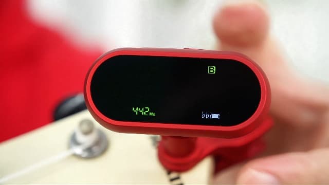 EX Professional Rechargeable Chromatic Clip-On Guitar Tuner — Fast, Ultra-Accurate Clip-On Tuner with Color LCD for Acoustic Guitar, Bass Guitar, Ukulele & Violin, Red