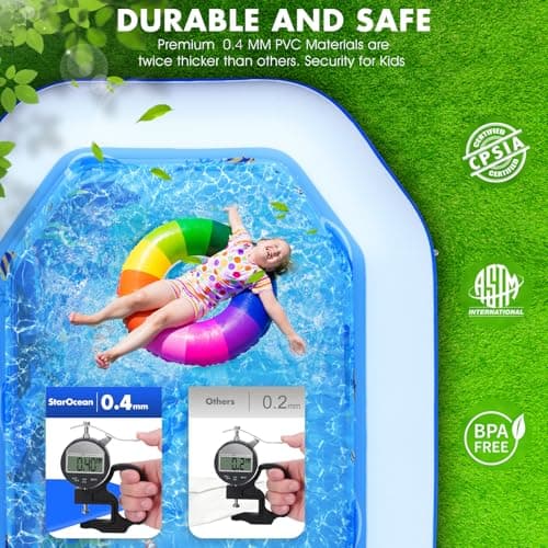 Inflatable Pool with Canopy, Large Inflatable Swimming Pool for Kids,Adult, Blow Up Pools with Seats,Backrest.Durable Thickened Inflatable Family Pools for Backyard,118"x75"x22"-Dark Blue