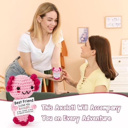 Friendship Gift Crochet Axolotl, Tiny Handmade Present for Best Friend, Sisters, Coworker Work Bestie, Funny for Birthday, Valentines, Christmas, Easter, Mother's Day, Graduation