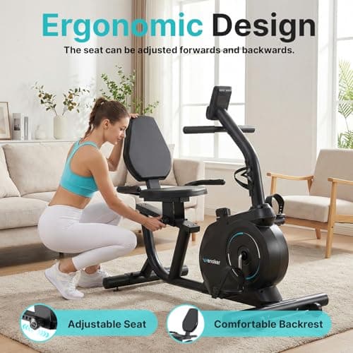 Recumbent Exercise Bike for Home, Quiet Recumbent Stationary Bike with App Sync, 16-Level Magnetic Resistance, Adjustable Seat & LCD Monitor for Adults and Seniors